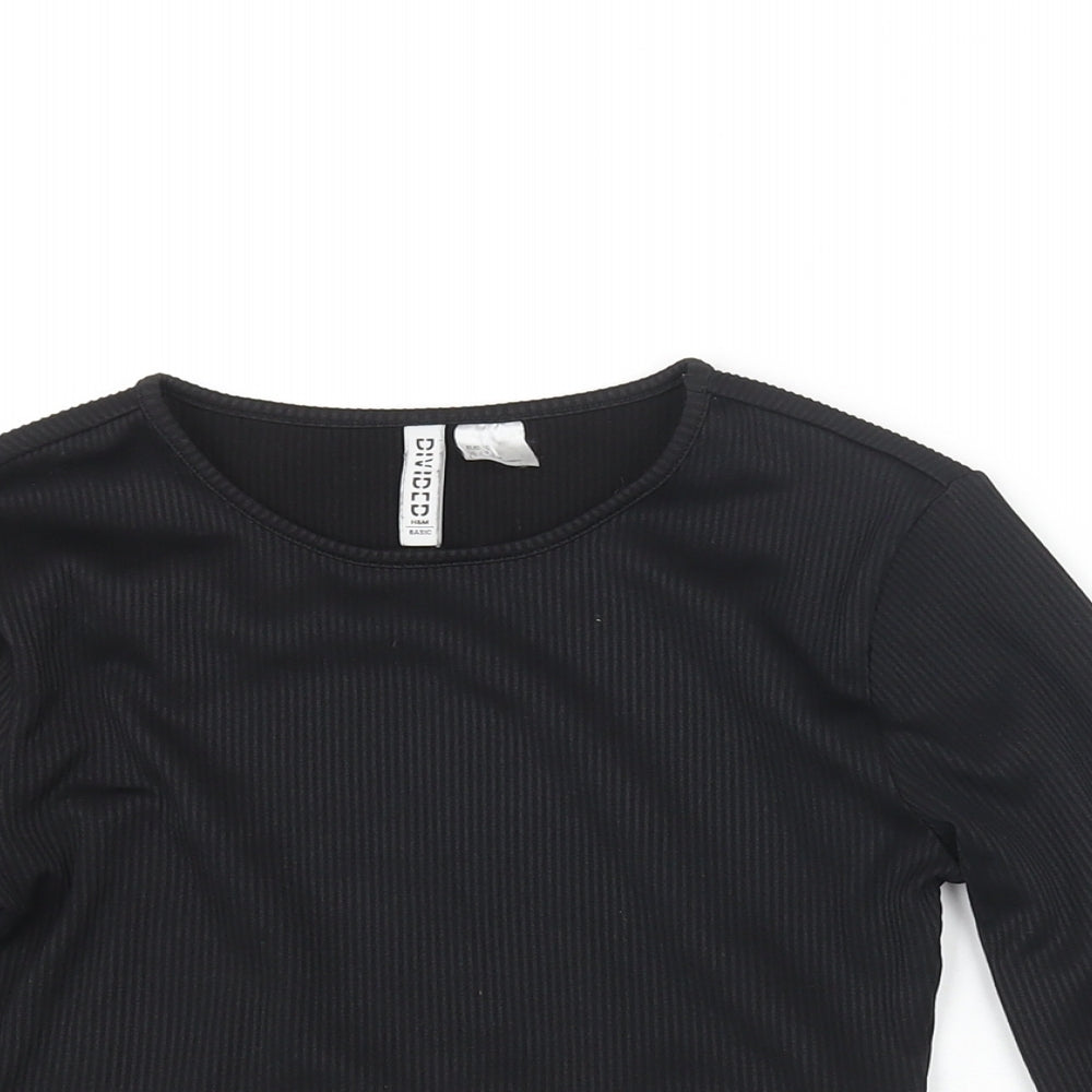 Divided by H&M Womens Black Polyester Cropped Blouse Size S Round Neck - Ribbed