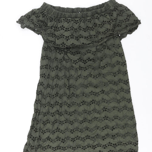 Nuon Womens Green Cotton Mini Size XL Boat Neck Pullover