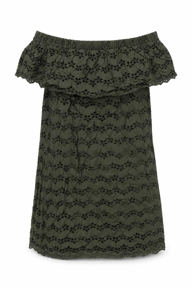 Front view of Nuon women’s green cotton mini, size XL, boat neck pullover