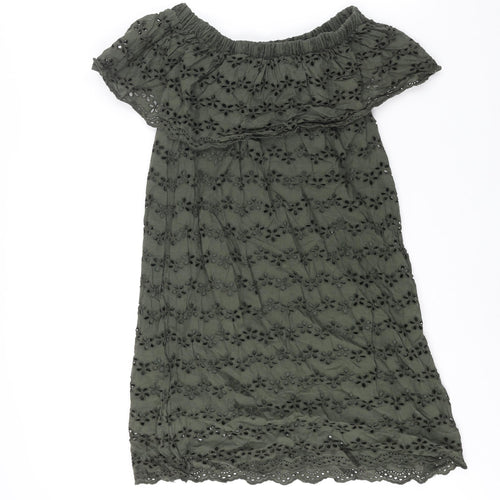 Nuon Womens Green Cotton Mini Size XL Boat Neck Pullover