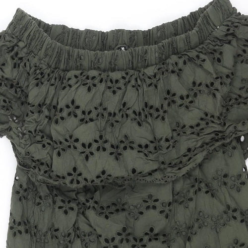 Nuon Womens Green Cotton Mini Size XL Boat Neck Pullover