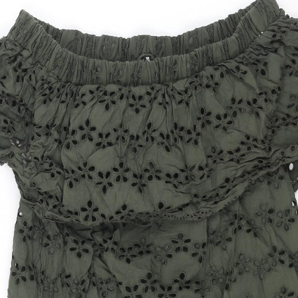 Nuon Womens Green Cotton Mini Size XL Boat Neck Pullover