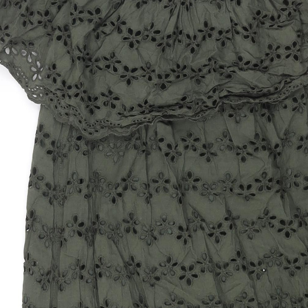 Nuon Womens Green Cotton Mini Size XL Boat Neck Pullover