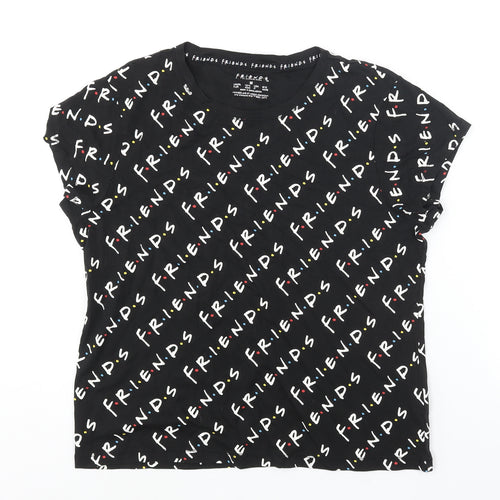 Friends Womens Black Geometric Cotton Basic T-Shirt Size 8 Crew Neck - Friends Logo Print