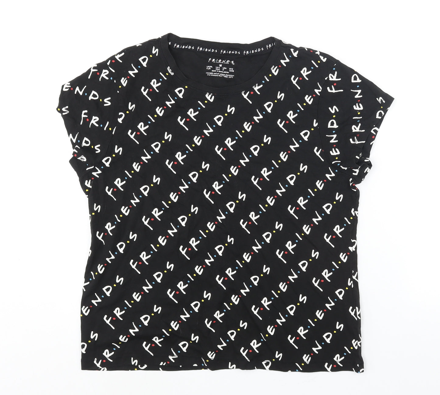Friends Womens Black Geometric Cotton Basic T-Shirt Size 8 Crew Neck - Friends Logo Print