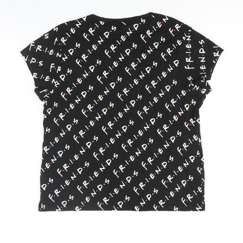 Friends Womens Black Geometric Cotton Basic T-Shirt Size 8 Crew Neck - Friends Logo Print