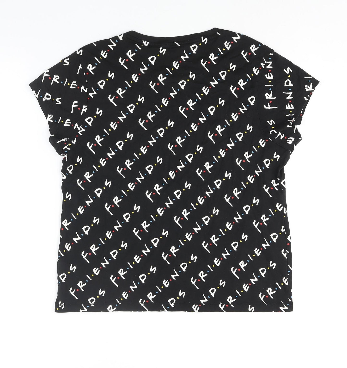 Friends Womens Black Geometric Cotton Basic T-Shirt Size 8 Crew Neck - Friends Logo Print