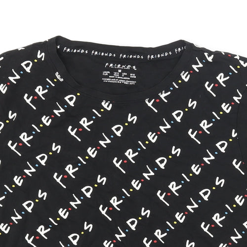 Friends Womens Black Geometric Cotton Basic T-Shirt Size 8 Crew Neck - Friends Logo Print