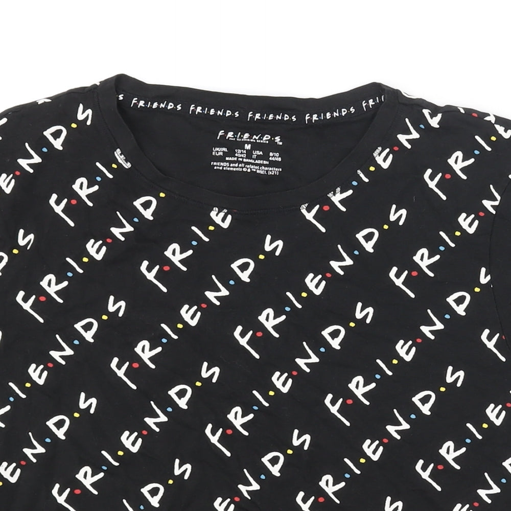 Friends Womens Black Geometric Cotton Basic T-Shirt Size 8 Crew Neck - Friends Logo Print