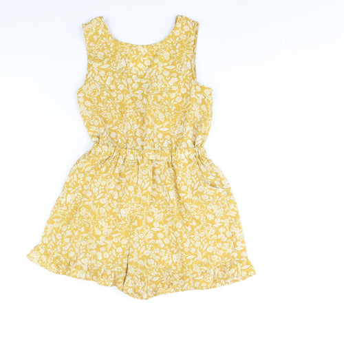 NEXT Girls Yellow Floral Polyester Playsuit One-Piece Size 9 Years Pullover - Frill Twist Detail