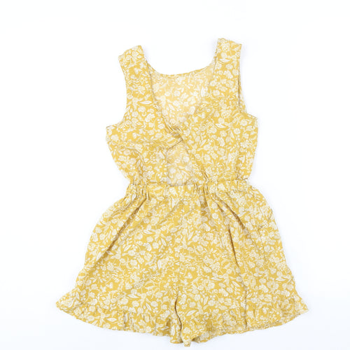 NEXT Girls Yellow Floral Polyester Playsuit One-Piece Size 9 Years Pullover - Frill Twist Detail