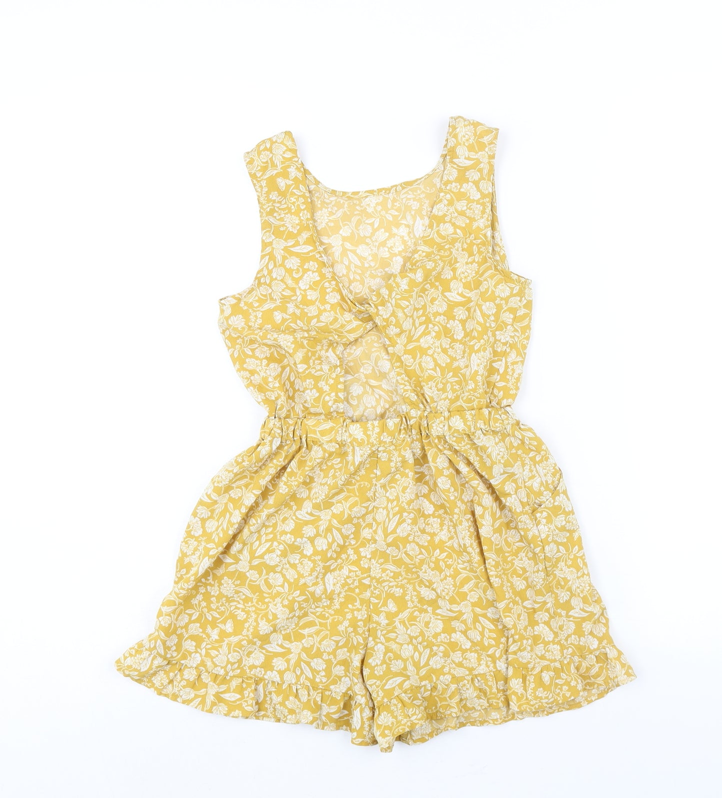 NEXT Girls Yellow Floral Polyester Playsuit One-Piece Size 9 Years Pullover - Frill Twist Detail
