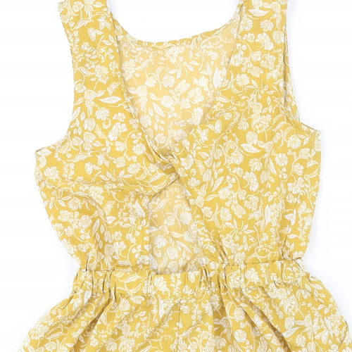 NEXT Girls Yellow Floral Polyester Playsuit One-Piece Size 9 Years Pullover - Frill Twist Detail