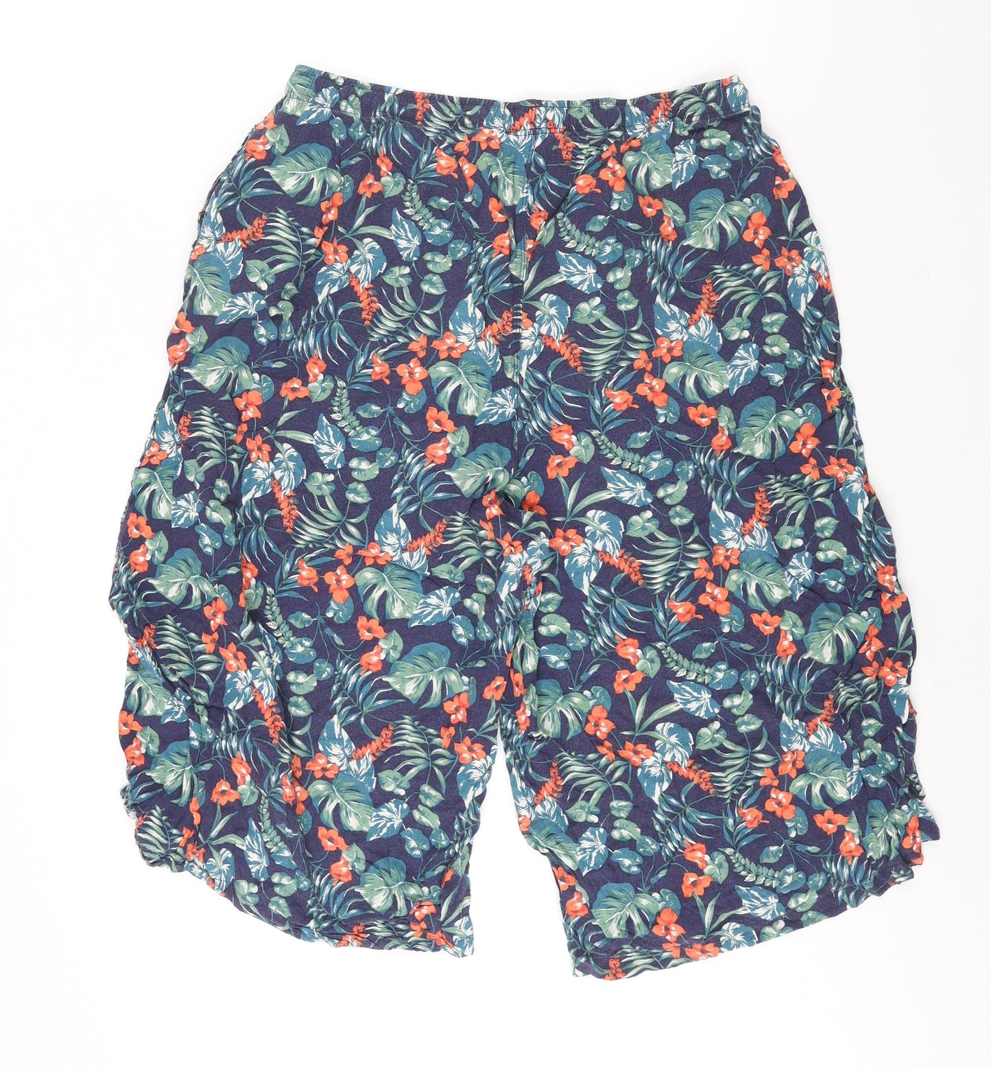 Uniqlo Womens Blue Floral Viscose Bermuda Shorts Size XL L16 in Regular Drawstring