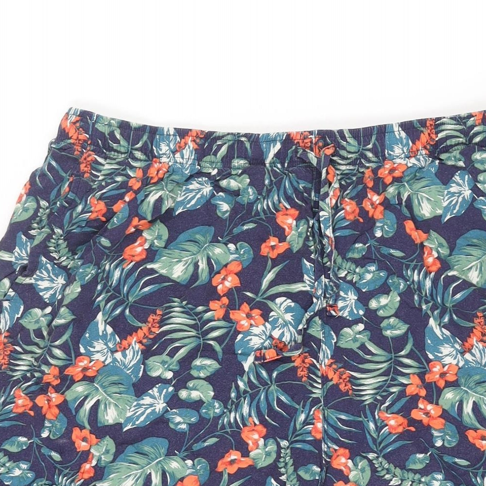 Uniqlo Womens Blue Floral Viscose Bermuda Shorts Size XL L16 in Regular Drawstring