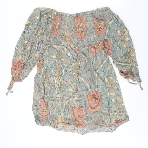 NEXT Womens Multicoloured Geometric Cotton Shift Size 12 Off the Shoulder Pullover - Rouched William Morris Print