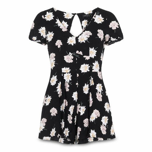 New Look Womens Black Floral Viscose Playsuit One-Piece Size 8 Button