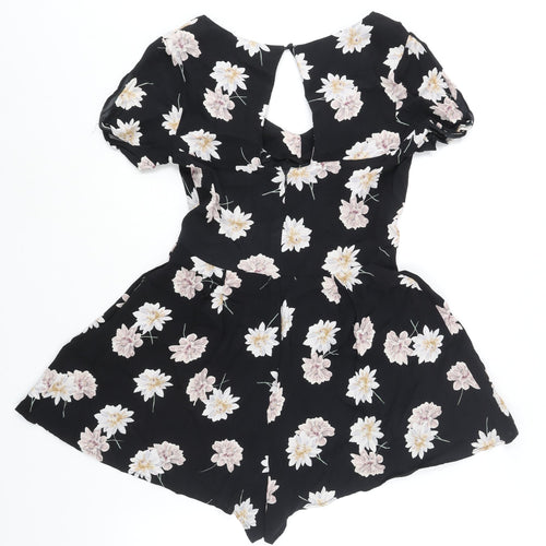 New Look Womens Black Floral Viscose Playsuit One-Piece Size 8 Button