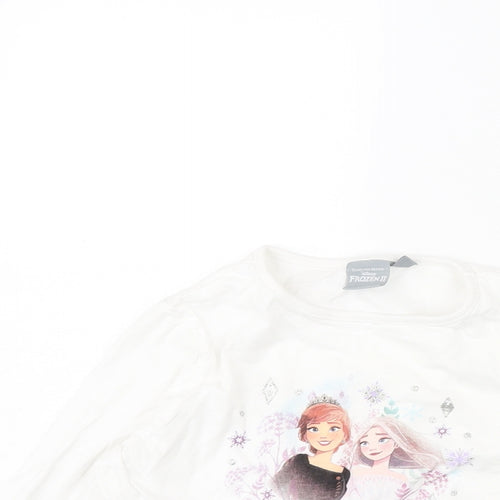 Frozen Girls White Cotton Basic T-Shirt Size 8-9 Years Round Neck Pullover - Elsa & Anna Sisters Forever