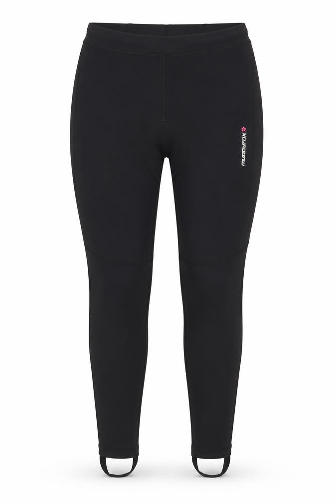Muddy Fox Womens Black Polyester Compression Leggings Size 12 L28 in Regular Pullover - Logo Cycling Padded Foot Stirrup