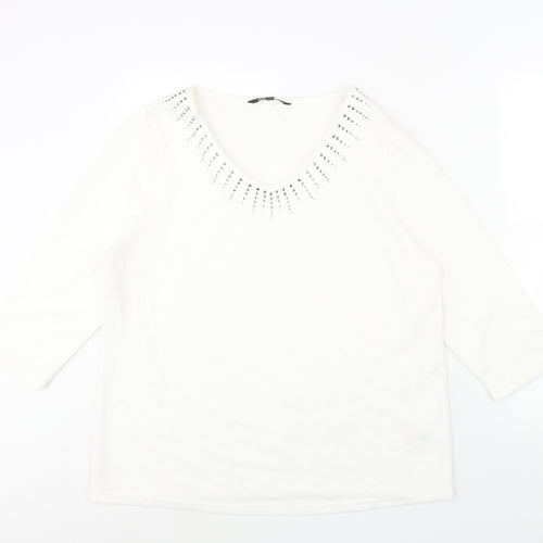 Bonmarché Womens White Polyester Basic Blouse Size 18 V-Neck - Stud Detail