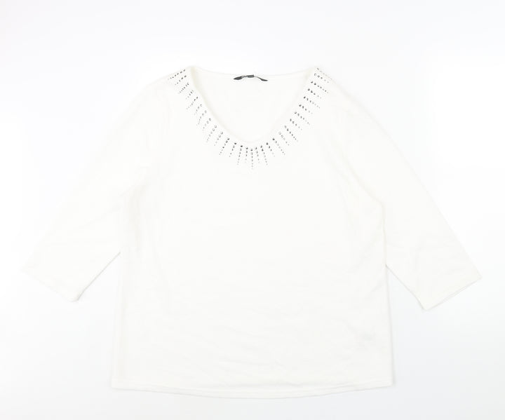 Bonmarché Womens White Polyester Basic Blouse Size 18 V-Neck - Stud Detail