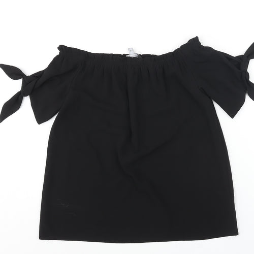 Dorothy Perkins Womens Black Polyester Basic Blouse Size 10 Boat Neck - Tie Detail