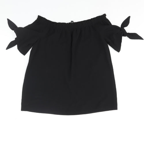 Dorothy Perkins Womens Black Polyester Basic Blouse Size 10 Boat Neck - Tie Detail