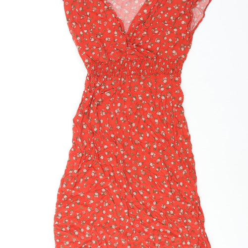 New Look Womens Red Floral Viscose Shift Size 6 V-Neck Pullover