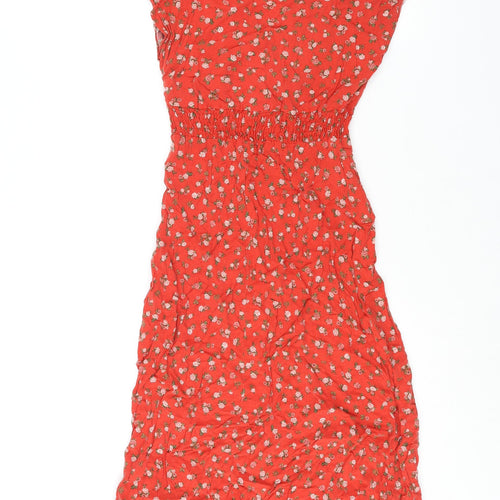 New Look Womens Red Floral Viscose Shift Size 6 V-Neck Pullover