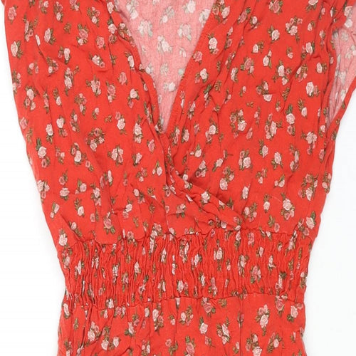 New Look Womens Red Floral Viscose Shift Size 6 V-Neck Pullover