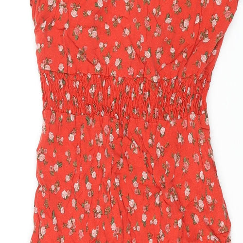 New Look Womens Red Floral Viscose Shift Size 6 V-Neck Pullover