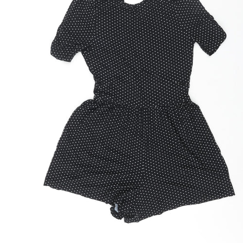 ASOS Womens Black Polka Dot Viscose Playsuit One-Piece Size 8 Button - Open Back