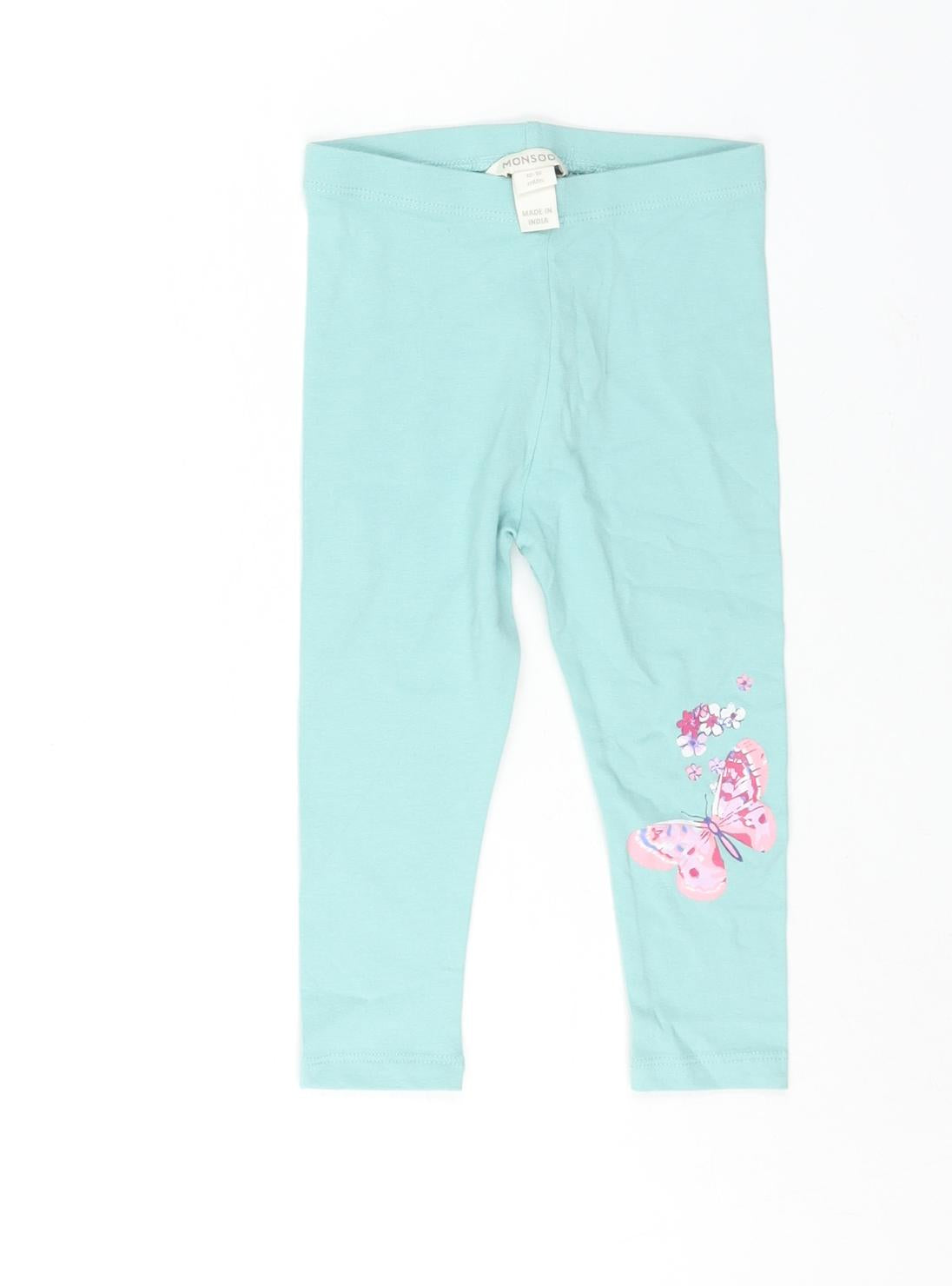 Monsoon Girls Blue Cotton Cropped Leggings Size 12-18 Months Pullover - Butterfly Print