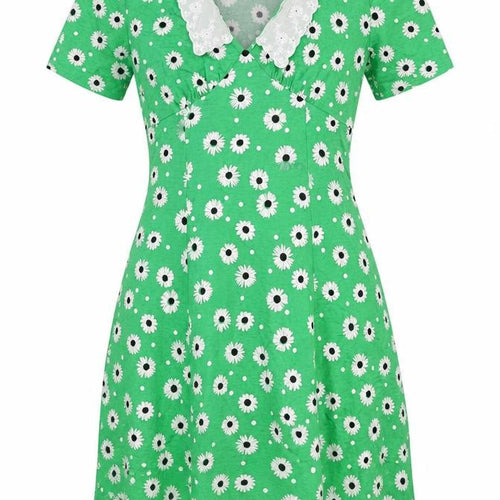 ASOS Womens Green Floral Viscose A-Line Size 10 V-Neck Pullover - Lace Collar