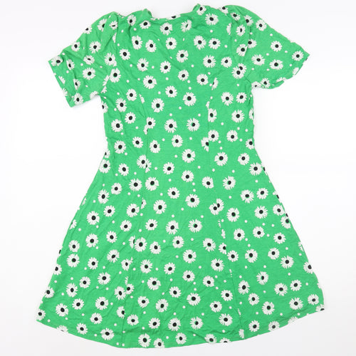 ASOS Womens Green Floral Viscose A-Line Size 10 V-Neck Pullover - Lace Collar