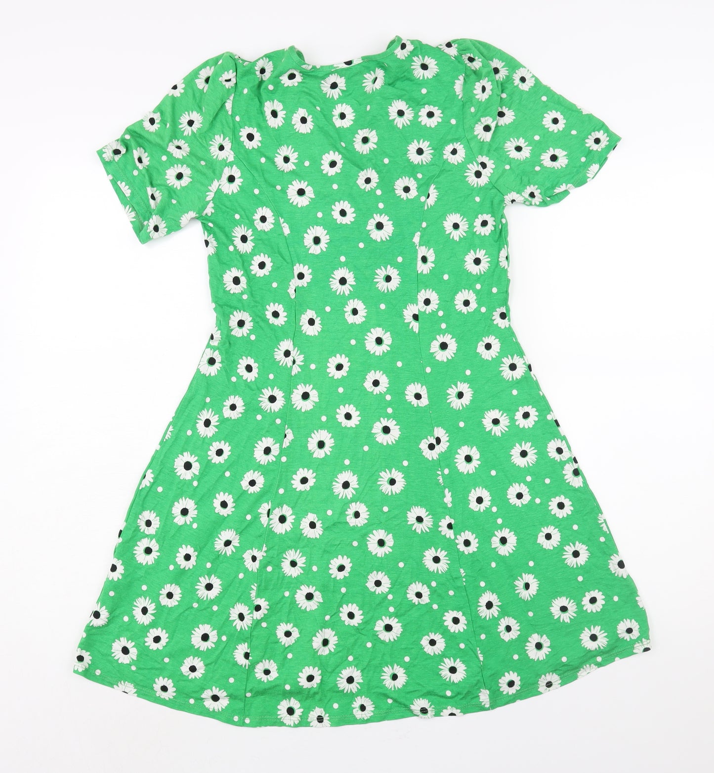 ASOS Womens Green Floral Viscose A-Line Size 10 V-Neck Pullover - Lace Collar