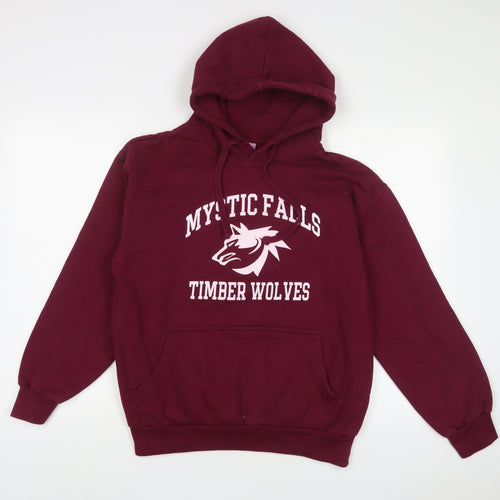 Mystic Falls Womens Red Cotton Pullover Hoodie Size L Pullover