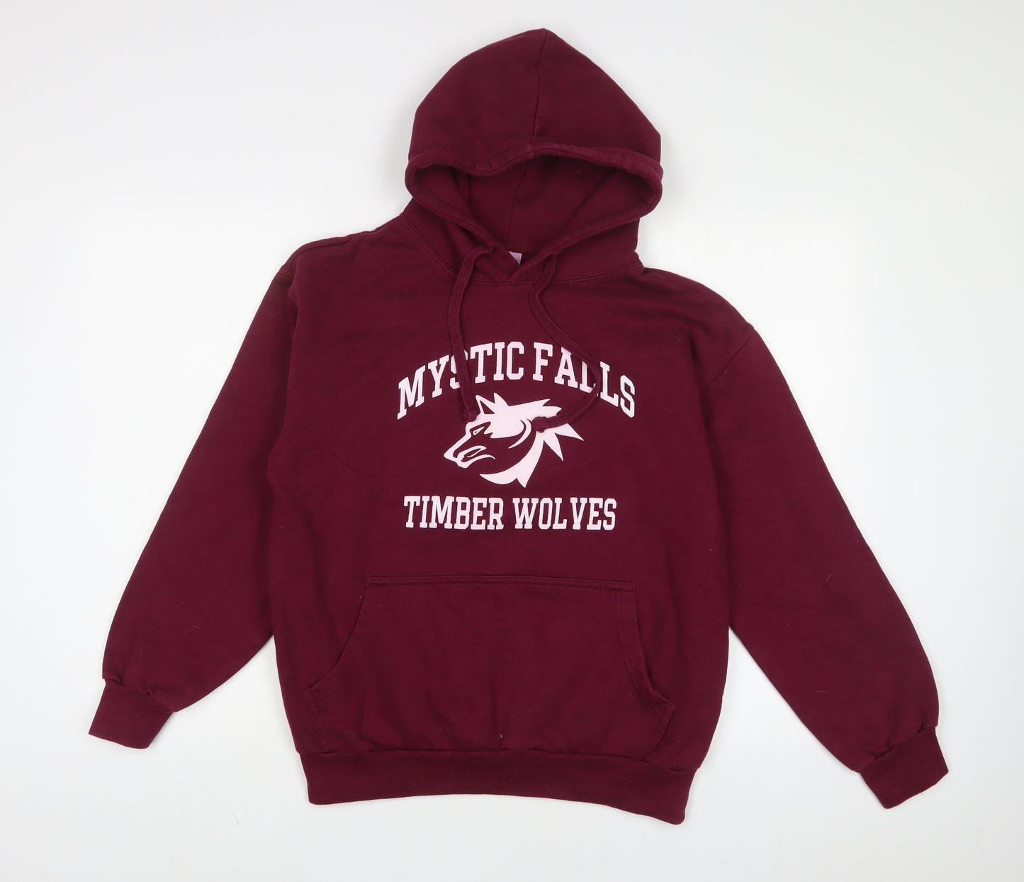 Mystic Falls Womens Red Cotton Pullover Hoodie Size L Pullover