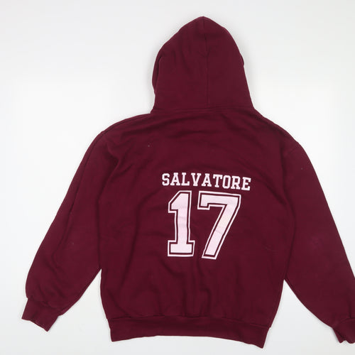 Mystic Falls Womens Red Cotton Pullover Hoodie Size L Pullover