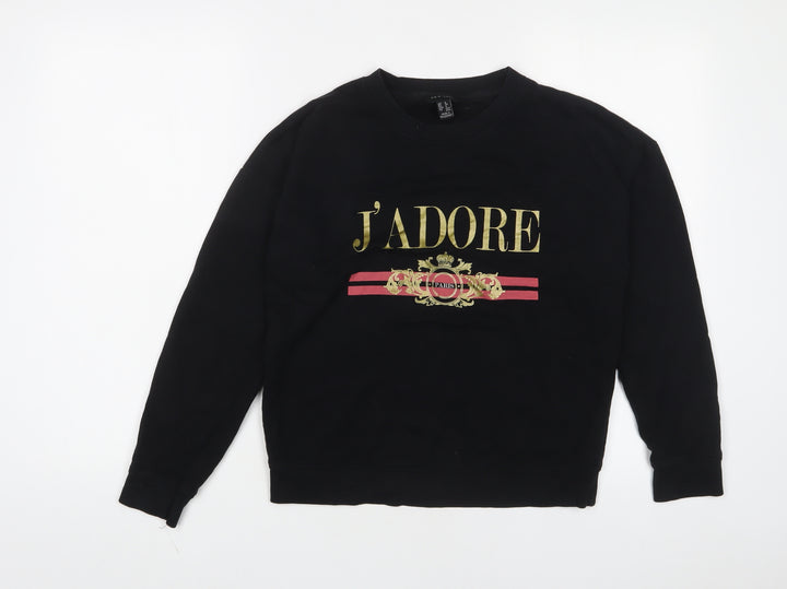 New Look Womens Black Cotton Pullover Sweatshirt Size 8 Pullover - J'adore