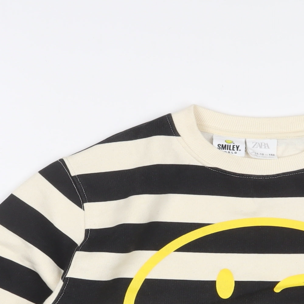 Zara Girls Beige Striped Cotton Pullover Sweatshirt Size 11-12 Years Pullover