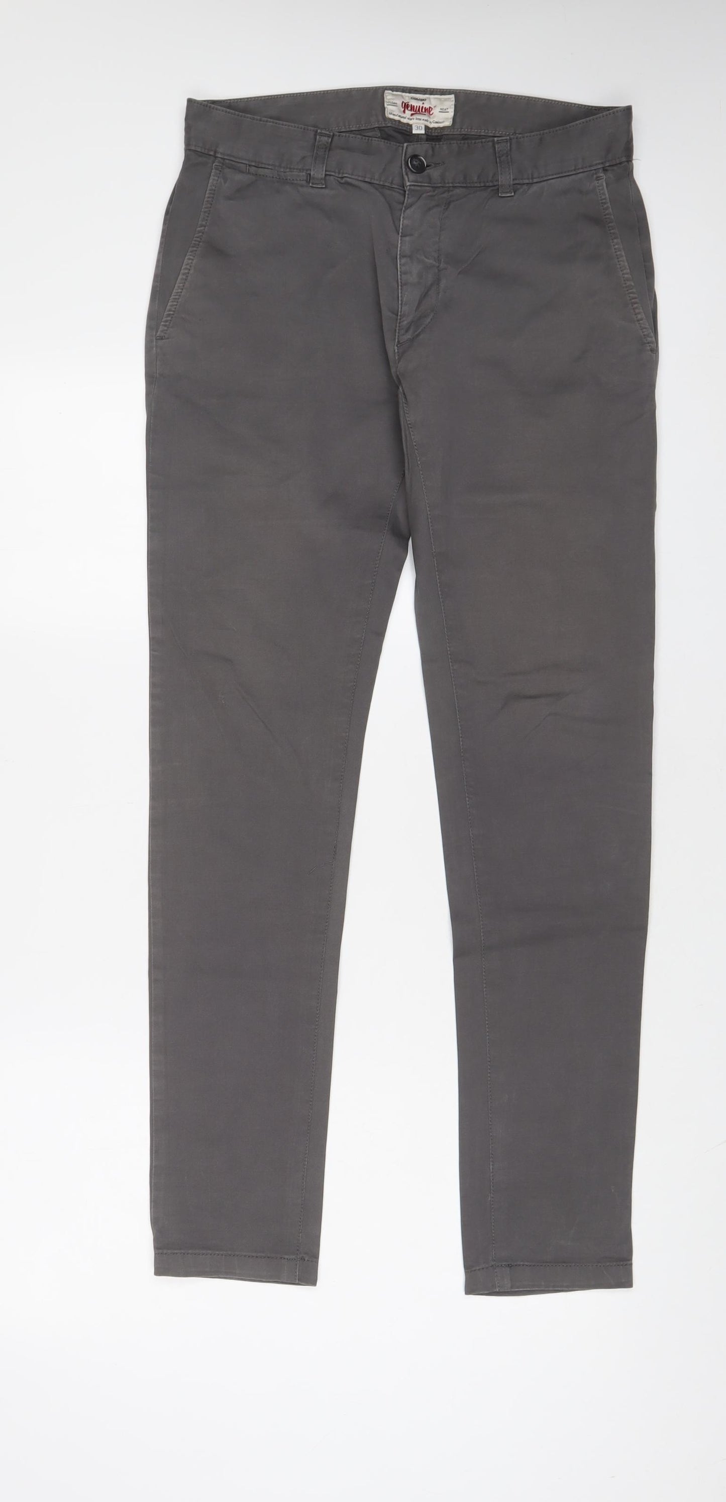 Combo Mens Grey Cotton Chino Trousers Size 30 in L31 in Regular Zip