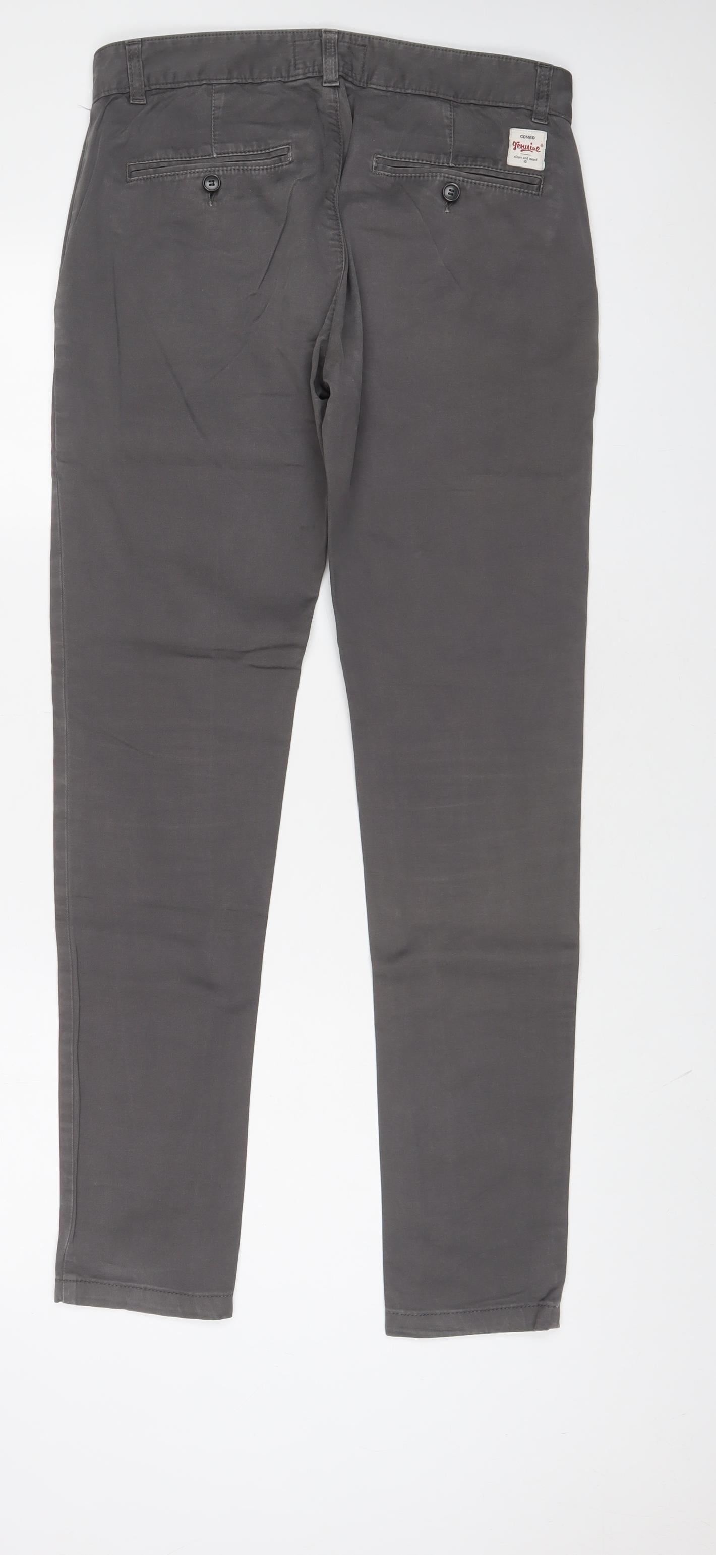 Combo Mens Grey Cotton Chino Trousers Size 30 in L31 in Regular Zip