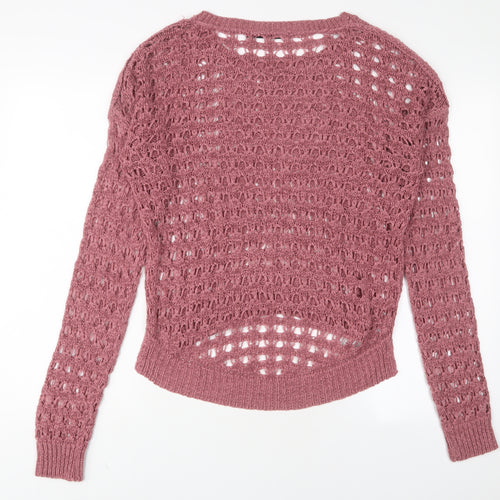 Crafted Womens Pink Boat Neck Acrylic Pullover Jumper Size 12