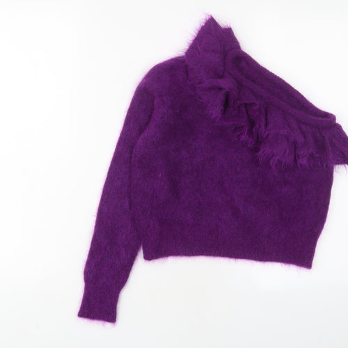 Zara Womens Purple Square Neck Mohair Pullover Jumper Size S