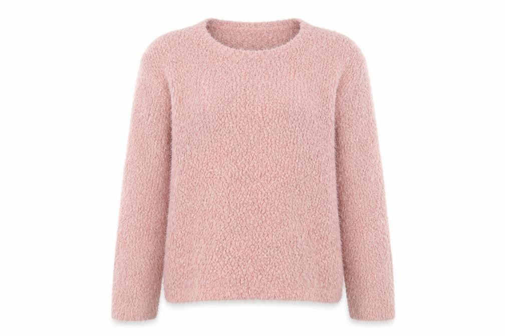 Front view of Next women’s pink crew neck polyester jumper, size UK 12