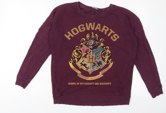 Front view of New Look women’s purple cotton pullover sweatshirt, size UK 12, pullover - hogwarts