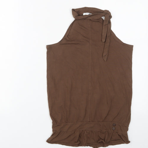 Topshop Womens Brown Cotton Basic Tank Size 6 Round Neck - Buttons