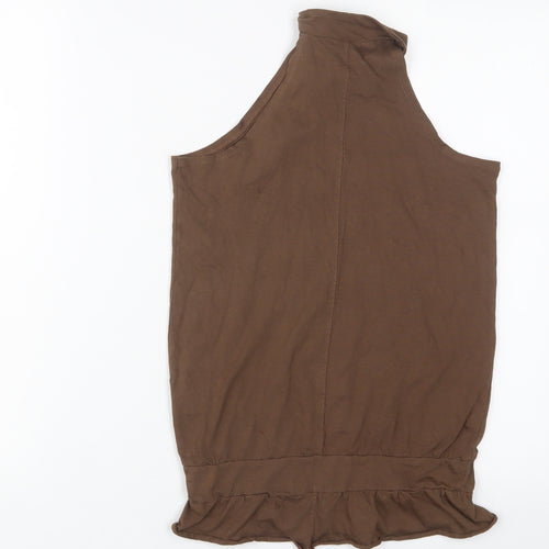 Topshop Womens Brown Cotton Basic Tank Size 6 Round Neck - Buttons